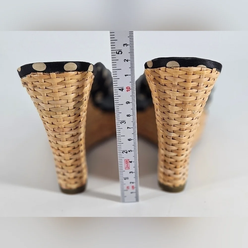 NEW Nine West Women's HARPEL Black & Tan DOTS Platform Wedge Sandal Size 7.5 M